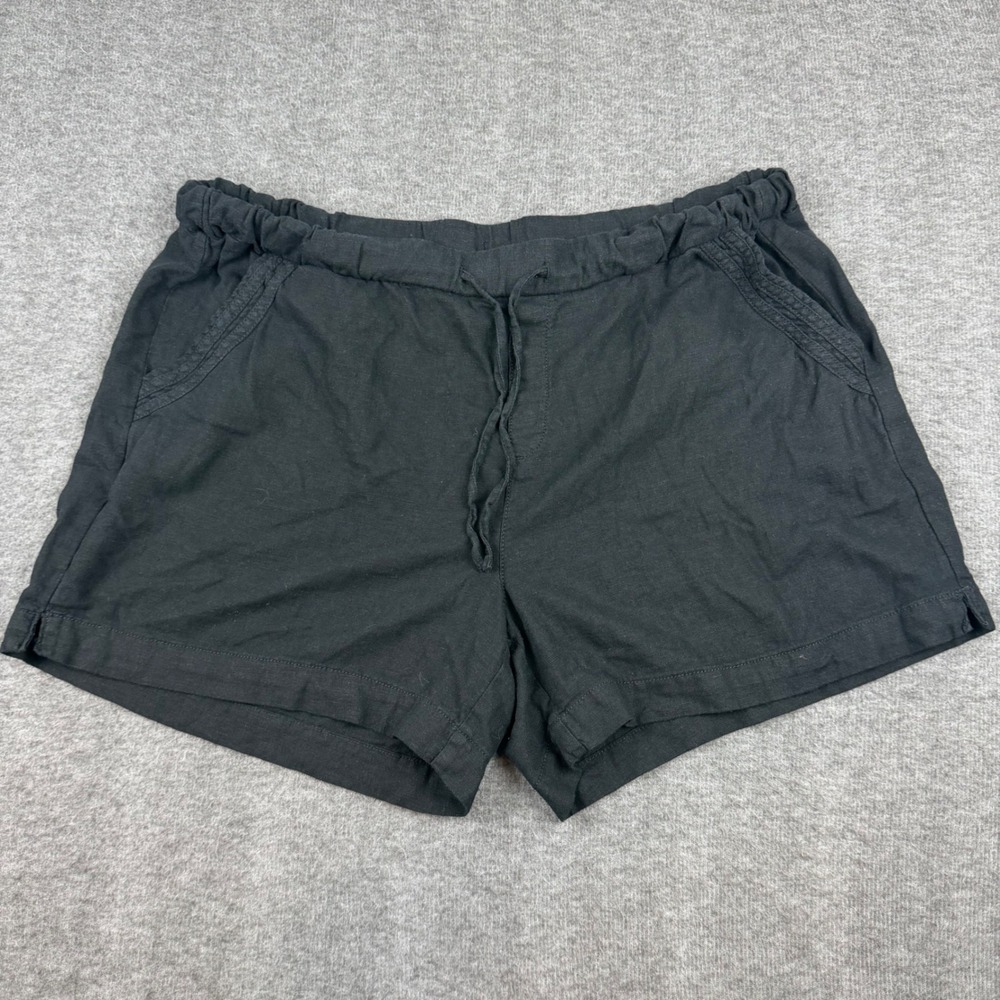 Briggs Shorts Womens XL Black Linen Blend Drawstring Elastic Waist Casual